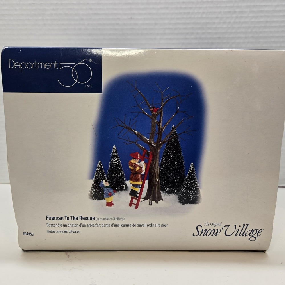Vtg Dept 56 SNOW VILLAGE Fireman To The Rescue #54953 New In Box NOS 3pc Set